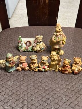Vintage Teddy Bear Figurines Lot of 9 Resin Angel Music Love Home Decor Set